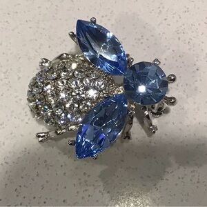Insect Silver and Blue Crystal Brooch